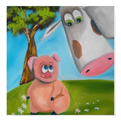 cute pig cow daisy chain print
