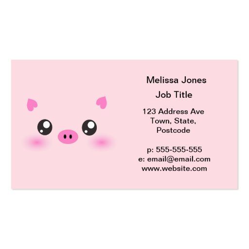 Cute Pig Face - kawaii minimalism Business Card (front side)