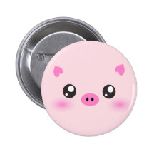 Cute Pig Face - kawaii minimalism Buttons