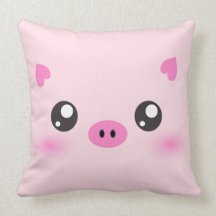 Cute Pig Face - kawaii minimalism Pillows