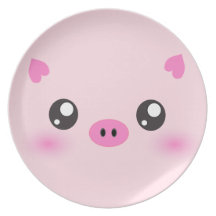Cute Pig Face - kawaii minimalism Plates