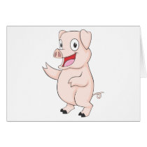Cute Pig Hand Up Showing Something Holding Greeting Card