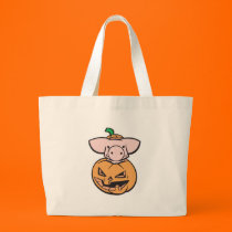 cute pig in jack-o-lantern pumpkin bags