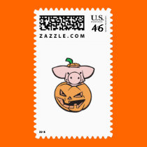 cute pig in jack-o-lantern pumpkin stamps