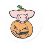 cute pig in jack-o-lantern pumpkin stickers