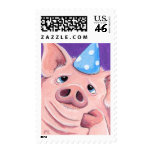 Cute Pig Wearing a Blue Party Hat - Medium Postage
