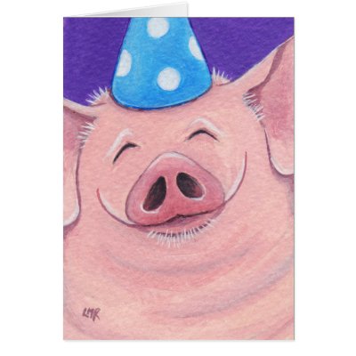 Cute Pig Wearing A Party Hat - Pig Art Blank Card