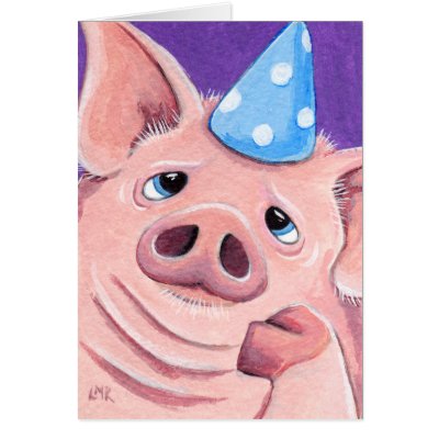 Cute Pig Wearing A Party Hat - Pig Art Blank Card