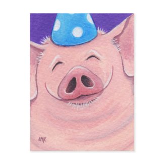 Cute Pig Wearing A Party Hat - Pig Art Postcard postcard