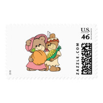 cute pilgrim and indian thanksgiving teddy bears stamp