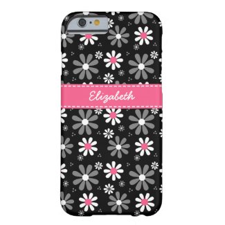 Cute Pink and Black Girly Mod Daisies With Name