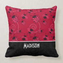 Cute Pink and Black Ladybug Throw Pillow