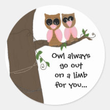 Cute Pink and Brown Owls with Saying Sticker