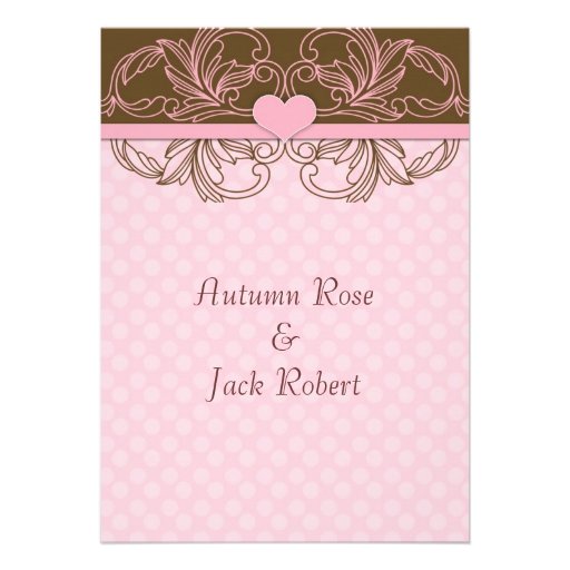 Cute Pink and Brown Wedding Reception Personalized Invitations