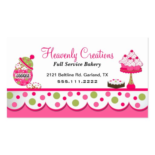 Cute Pink and Green Bakery Business Card (front side)