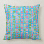 Cute Pink and Green Dots on Blue Pillow pillows