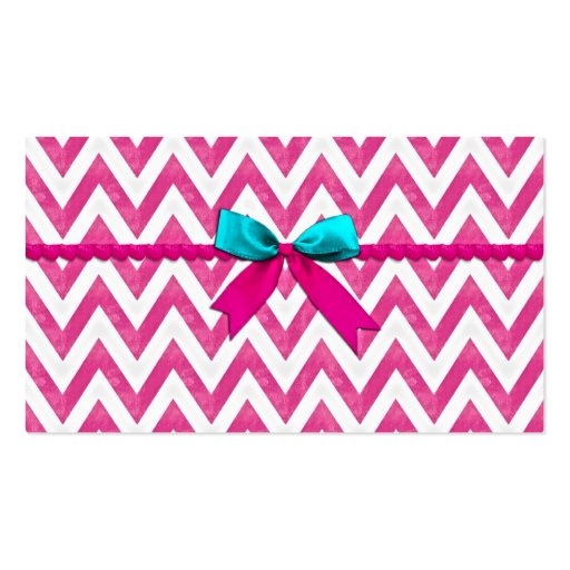 Cute Pink and Teal ZigZag Bow Business Card (back side)