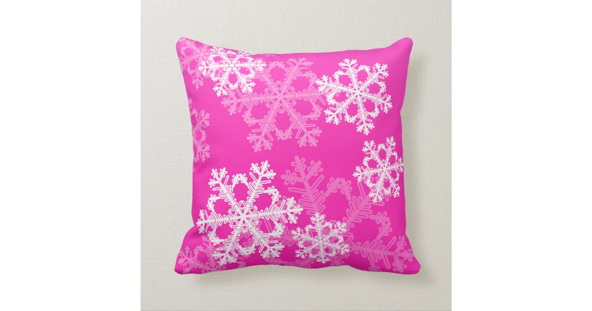 Cute pink and white Christmas snowflakes Throw Pillow Zazzle