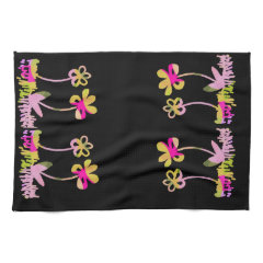 Cute Pink and Yellow Flower Doodles Kitchen Towel