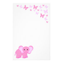 Cute Pink Baby Elephant And Butterflies Stationery
