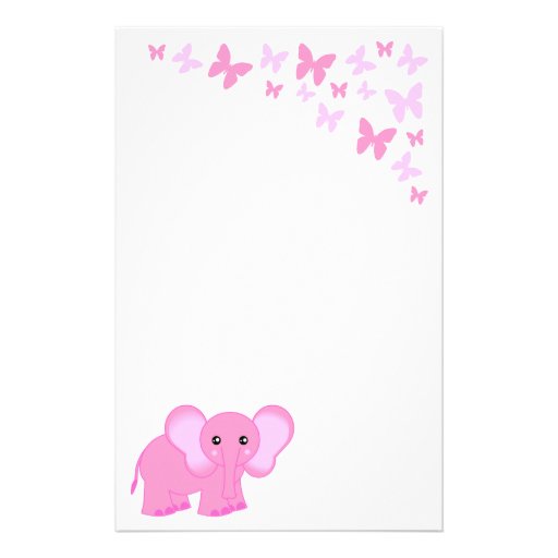 Cute Pink Baby Elephant And Butterflies Stationery Zazzle