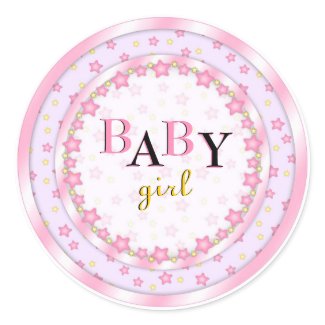 Cute Pink Baby Girl Baby Shower Seals Round Stickers