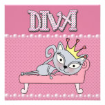 Cute Pink Baby Shower Diva Kitty Cat Announcements
