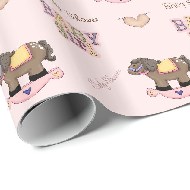 Cute Pink Baby Shower Wrapping Paper 3/4