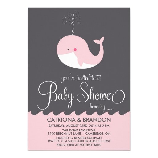 Cute Pink Baby Whale Baby Shower Invitations