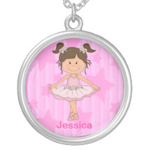 Cute Pink Ballet Girl On Stars and stripe Necklace