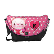 Cute pink bear on polk dots monogramed rickshawmessengerbag