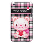 Cute pink bear with red heart - Personalized Barely There iPod Cases