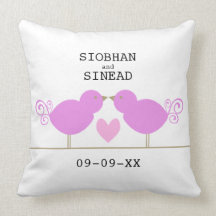 Cute Pink Birds With Pink Heart Pillow