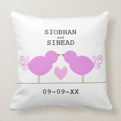 Cute Pink Birds With Pink Heart Pillow Zazzle