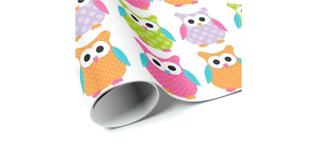Cute Pink Birthday Owl Wrapping Paper Zazzle