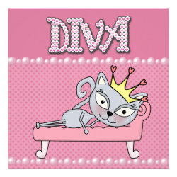 Cute Pink Birthday Party Diva Kitty Cat Invitations
