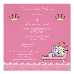 Cute Pink Birthday Party Diva Kitty Cat Invitations