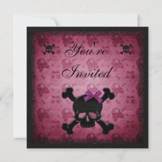 Cute Pink & Black Gothic Skulls Birthday Invites zazzle_invitation