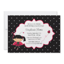 Cute pink black ladybug birthday party invitation