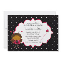 Cute pink black ladybug birthday party invitation