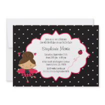 Cute pink black ladybug birthday party invitation