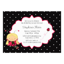 Cute pink black ladybug birthday party invitation