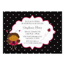 Cute pink black ladybug birthday party invitation