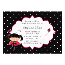 Cute pink black ladybug birthday party invitation