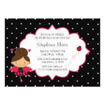 Cute pink black ladybug birthday party invitation