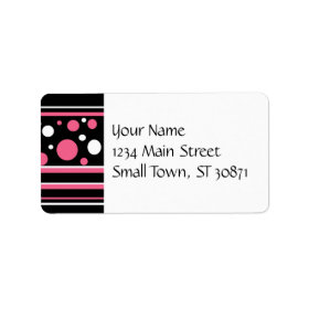 Cute Pink Black White Stripes Polka Dots Pattern Custom Address Label