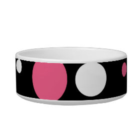 Cute Pink Black White Stripes Polka Dots Pattern Cat Food Bowls