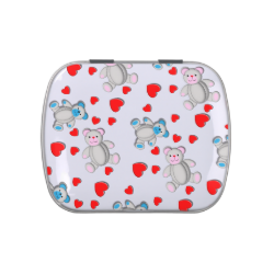Cute Pink Blue Teddy Bears Red Love Hearts Pattern Jelly Belly Candy Tins