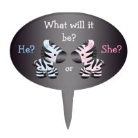 Cute Pink &amp; Blue Zebras Baby Gender Reveal Shower Cake Toppers
