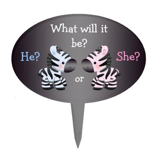 Cute Pink & Blue Zebras Baby Gender Reveal Shower Cake Toppers